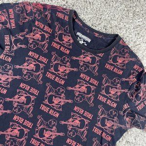 True Religion T-Shirt Men's Size Small Black Buddha Guitar AOP Soft Faded